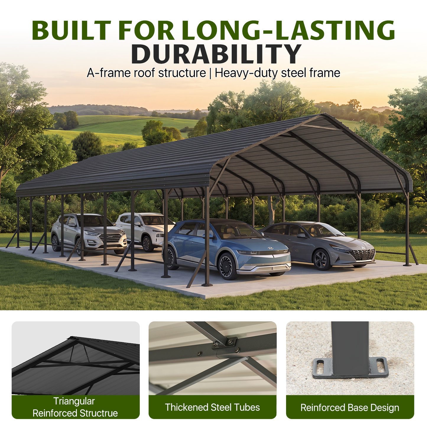 Clouddwell 20x40FT Metal Carport, Heavy Duty Carport Canopy with Reinforced Frame & Galvanized Roof, Car Tent, Garage Shelterf for Car, Pickup, Truck, Boat