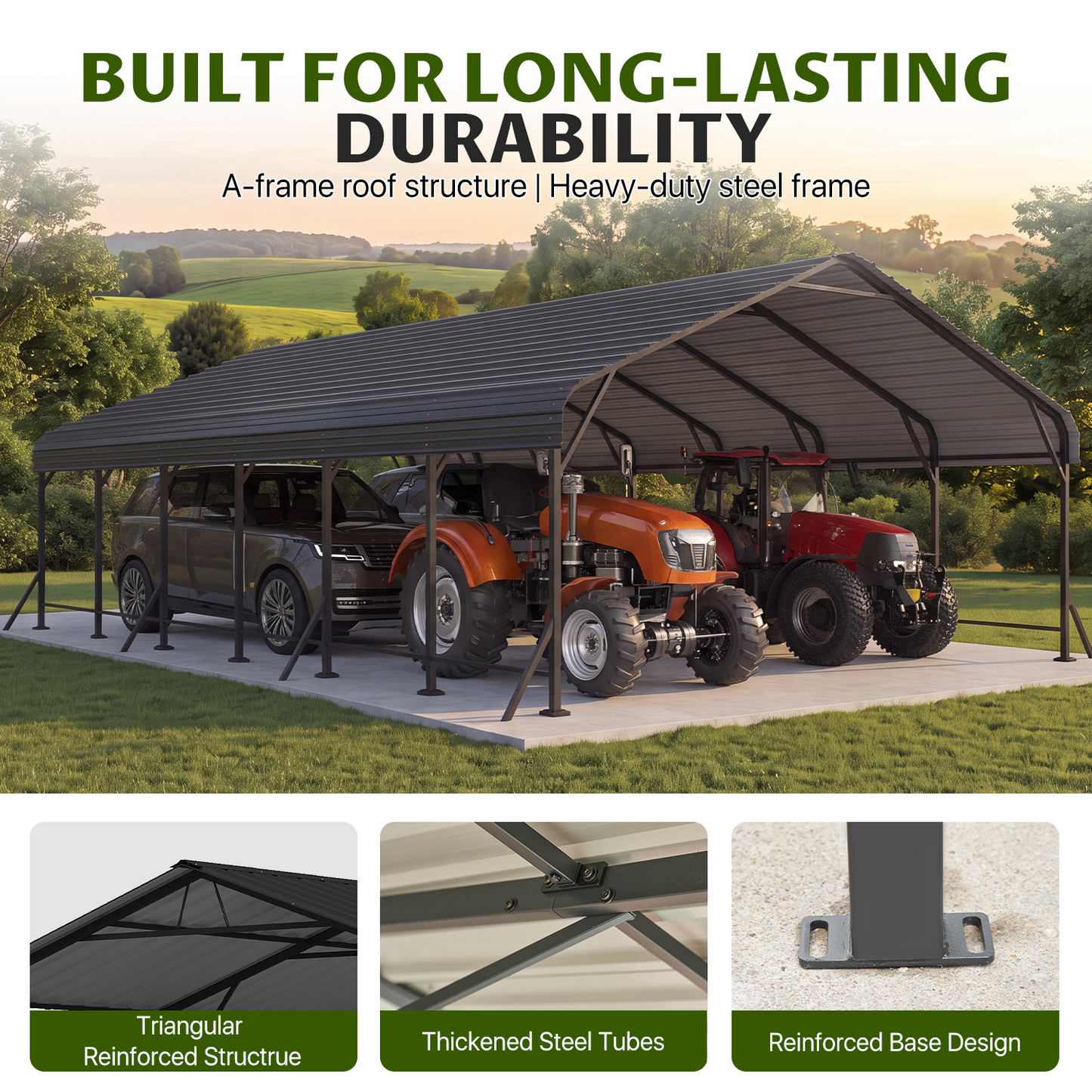 Clouddwell 20x30FT Metal Carport, Heavy Duty Carport Canopy with Reinforced Frame & Galvanized Roof, Car Tent, Garage Shelterf for Car, Pickup, Truck, Boat
