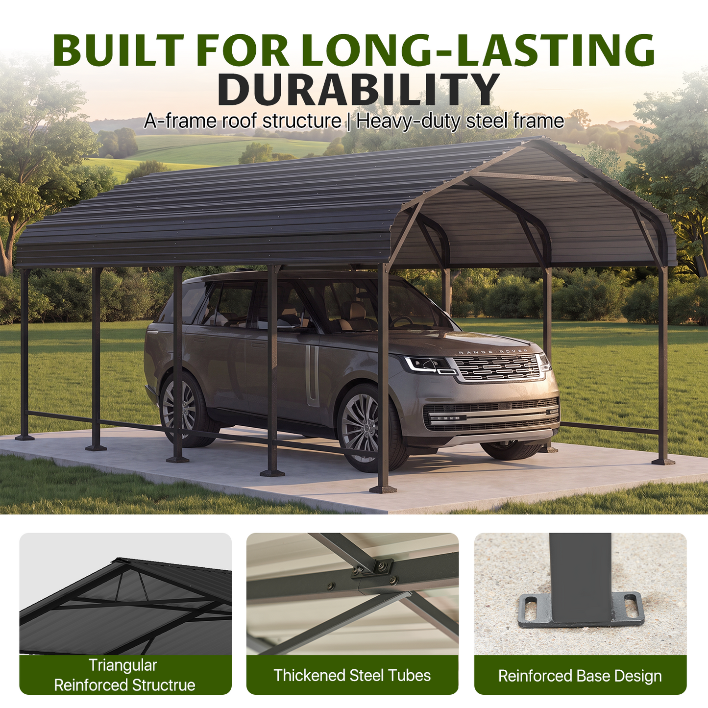 Clouddwell 12x20FT Metal Carport, Heavy Duty Carport Canopy with Reinforced Frame & Galvanized Roof, Car Tent, Garage Shelterf for Car, Pickup, Truck, Boat