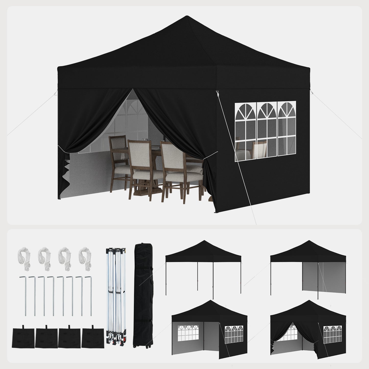 Clouddwell 10'x10' Pop Up Canopy Tent with 4 Removable Sidewalls, Adjustable Height Instant Outdoor Canopy, Portable Sun Shade Shelter with 4 Sandbags, Easy Setup for Parties, Camping, Events, Black