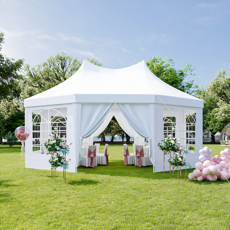Aoxun 15x20FT Party Tent Canopy 8-Sided Hexagon Heavy Duty Waterproof Event Shelter for Outdoor Weddings, Commercial,Patio Parties & Backyard Gatherings, UV-Resistant
