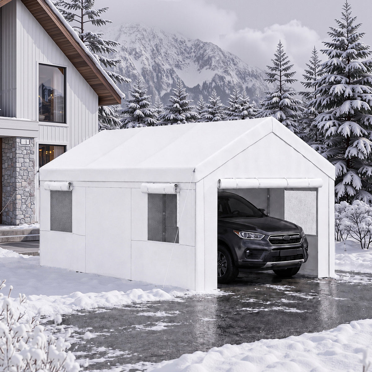 Dateyes 10x20ft Heavy Duty Carport Canopy, Portable Garage Car Canopy with Removable Sidewalls, Car Shelter for Cars, Boats, and Tools Storage, White
