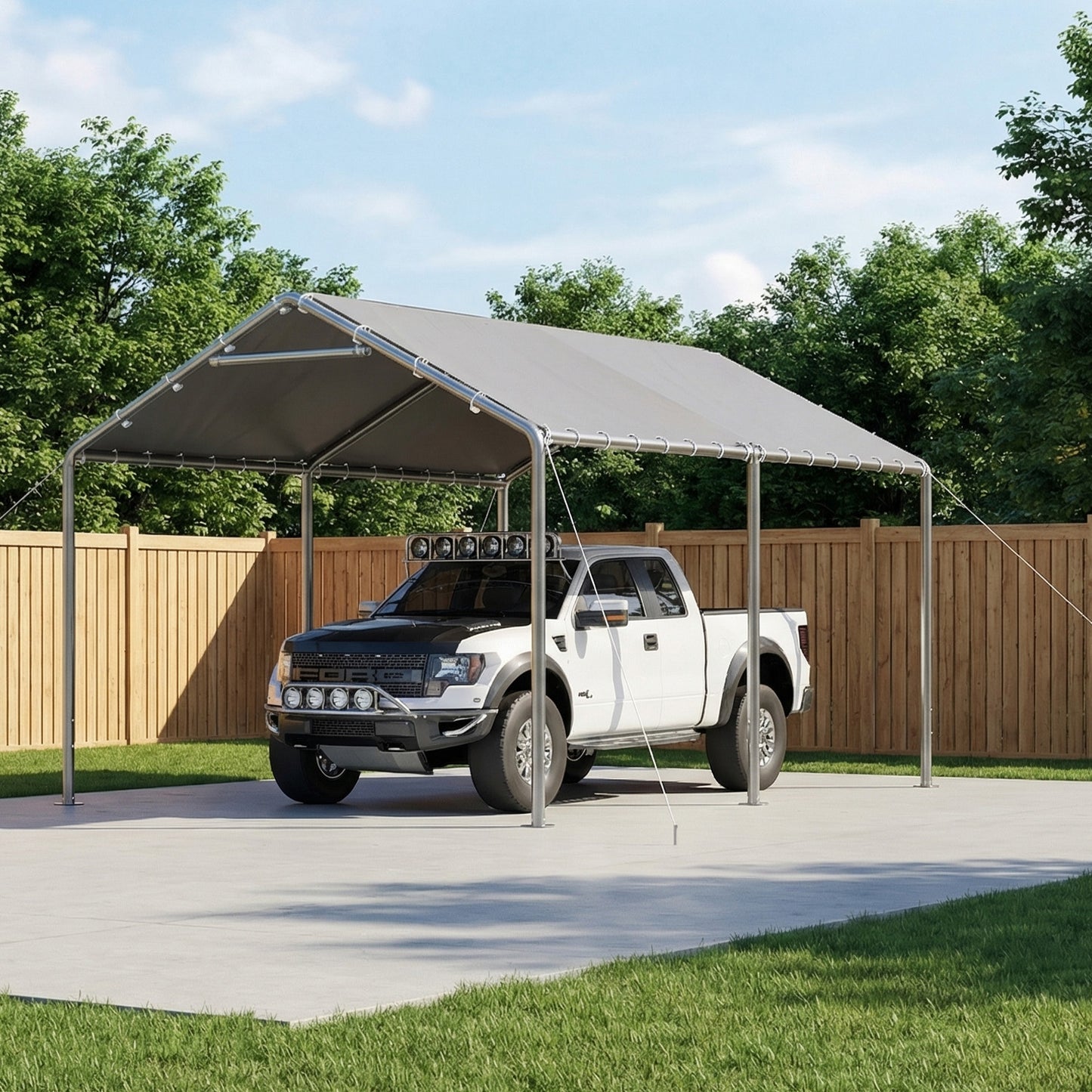 Aoxun 10x15 FT Carport Heavy Duty Car Canopy for Cars, Boats, Trucks, Outdoor Carport Shelter Portable Garage with Reinforced Frame, Gray