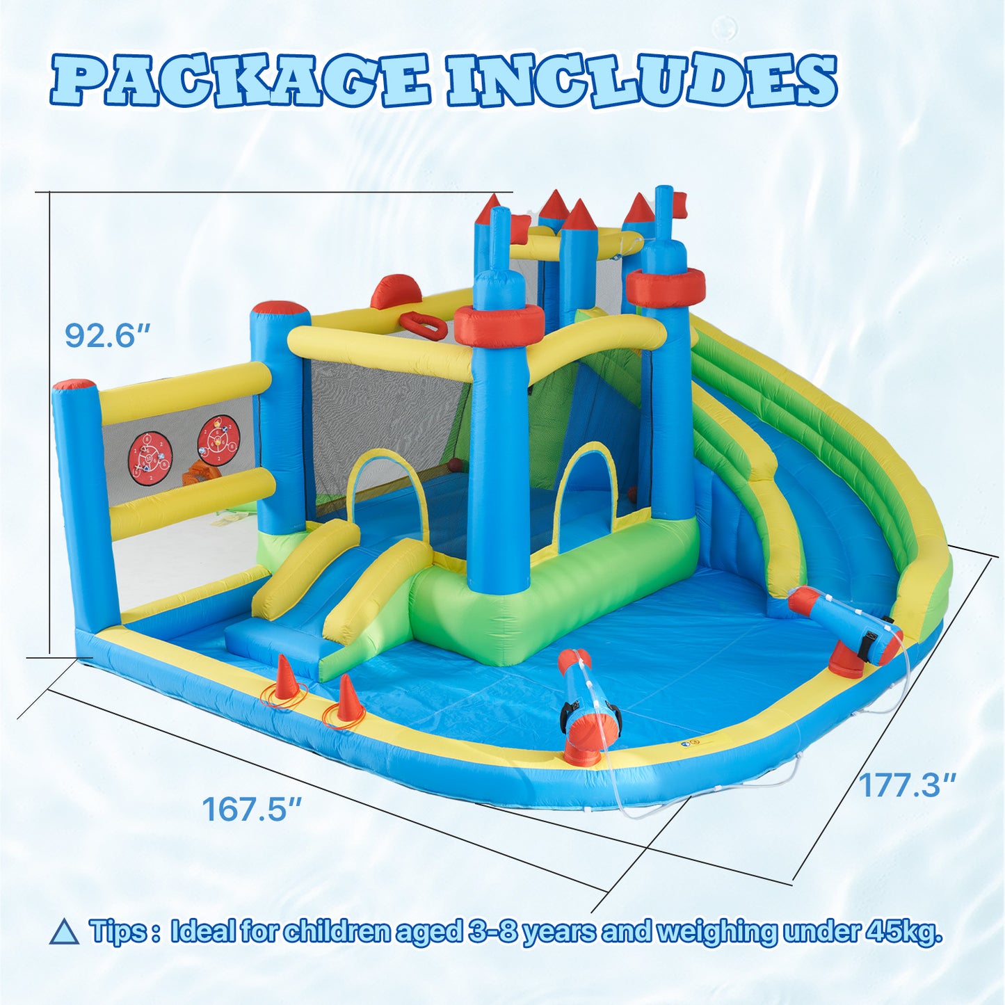 Clouddwell Inflatable Water Slide for Kids with 450W Blower, 5 in 1 Water Park Bounce House for Outdoor Summer Fun, Castle Style, 12x14FT