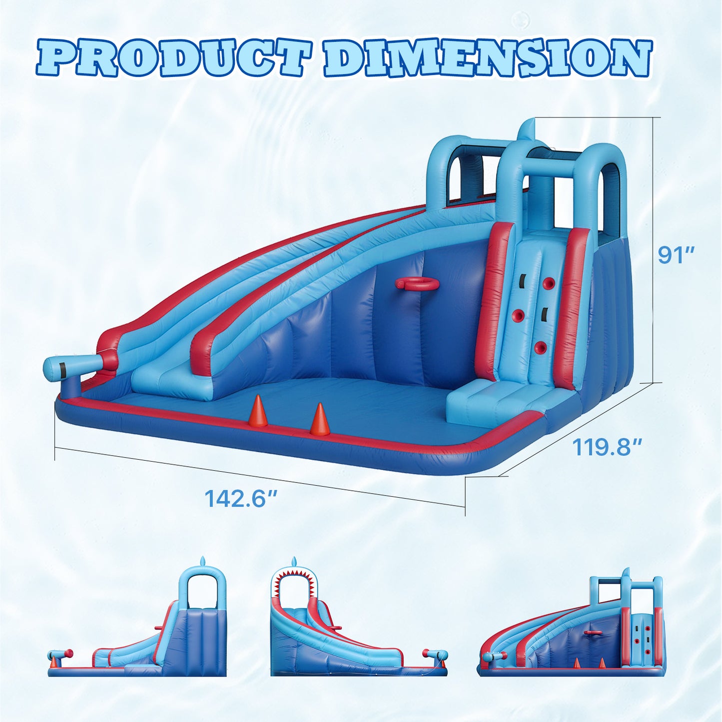 Clouddwell Inflatable Water Slide for Kids with 450W Blower, 5 in 1 Water Park Bounce House for Outdoor Summer Fun, Shark Theme, 10x12FT