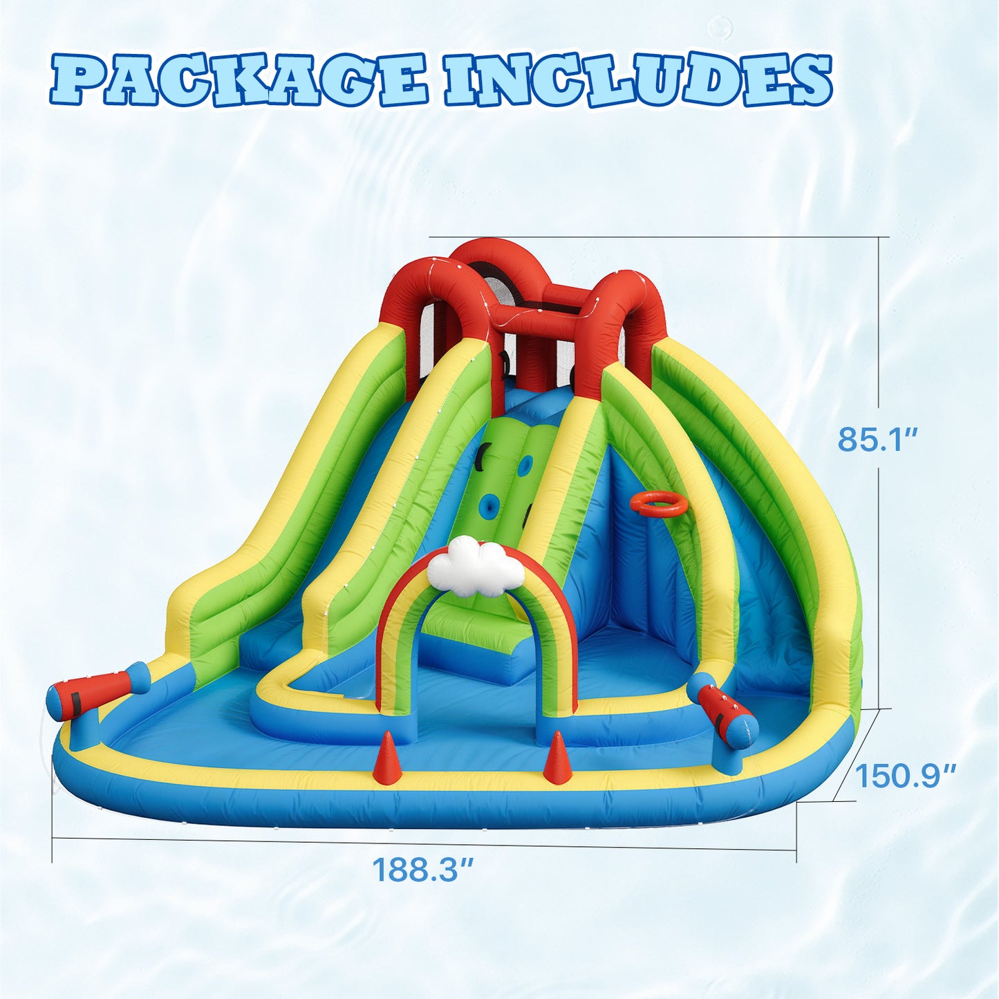 Clouddwell Inflatable Water Slide for Kids with 450W Blower, 6 in 1 Water Park Bounce House for Outdoor Summer Fun, Double Slide, 13x15FT