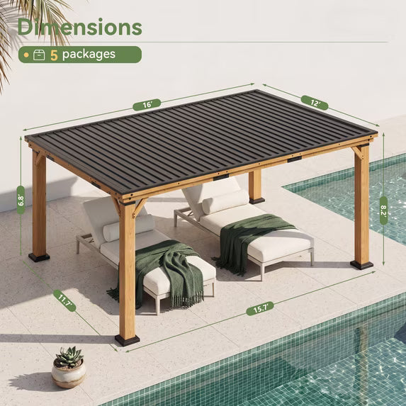 Clouddwell 12' x 16' Wood Gazebo with Metal Roof, Outdoor Patio Pavilion for Backyard, Deck, Lawn & Garden