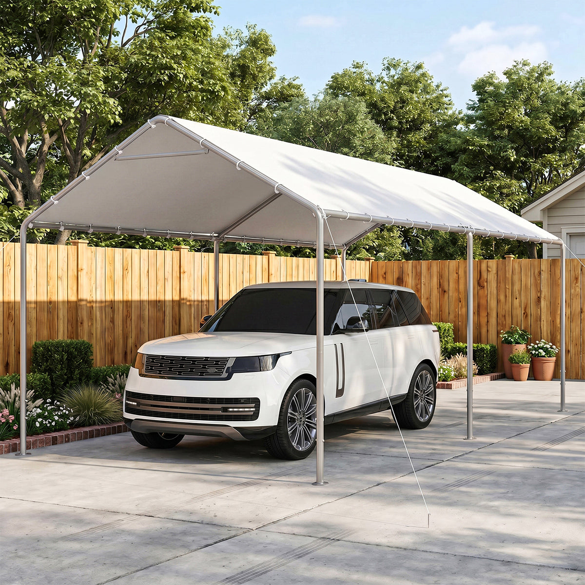 Dateyes 10x20 FT Carport, Heavy Duty Carport Canopy with Adjustable Height, Outdoor Carport Shelter with Reinforced Frame, Portable Garage for Cars, Boats and Trucks, White