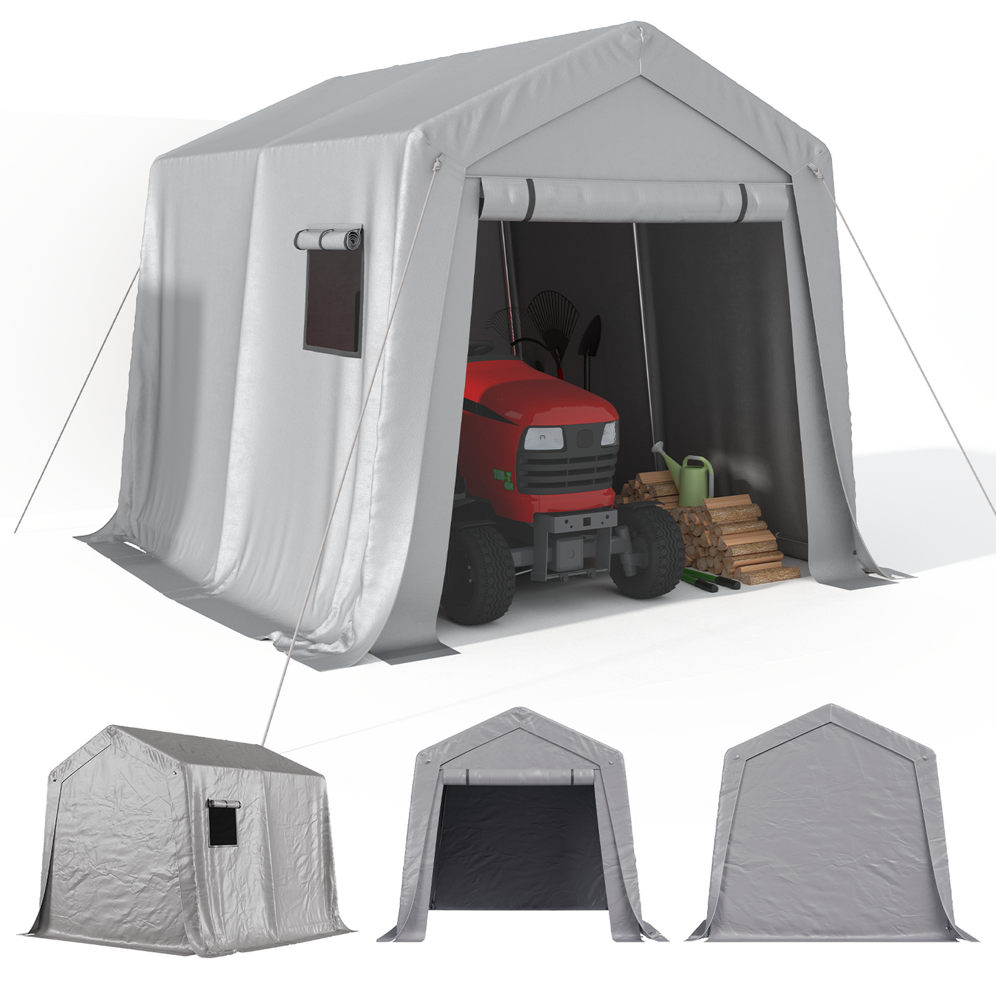 Clouddwell 10x10 FT Outdoor Carport Shed Tent with Roll-Up Mesh Windows & Reinforced Frame, Portable Storage Shed for Patio Furniture & Equipment Storage, Gray