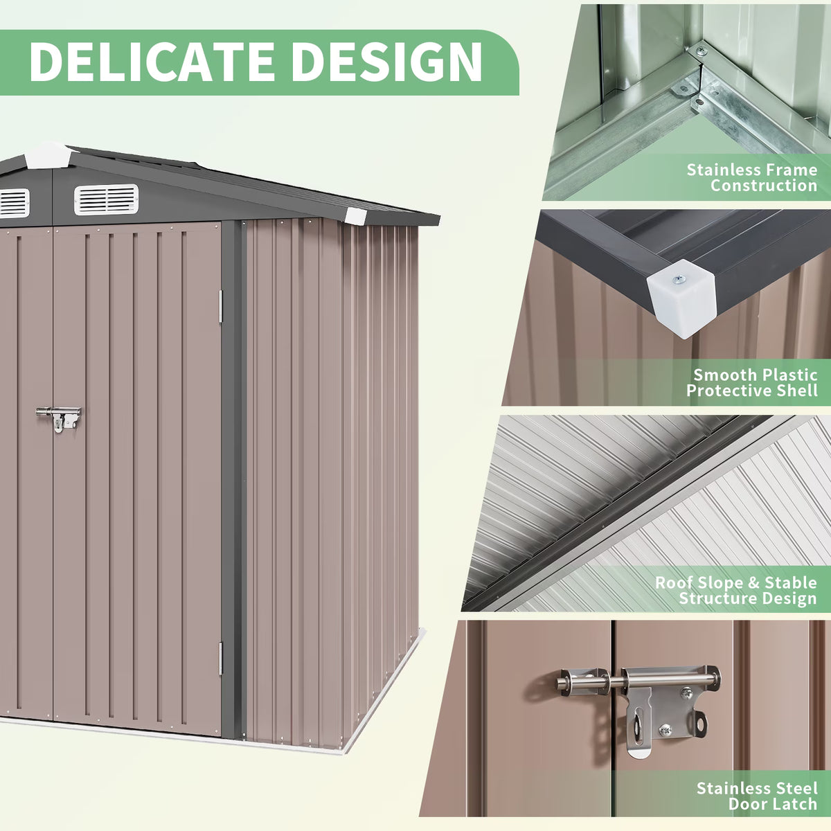 Dateyes 8’x 6’ Outdoor Storage Shed with Base Frame, Metal Garden Tool Shed with Lockable Door, Galvanized Steel Shed for Backyard, Lawn and Patio, Black