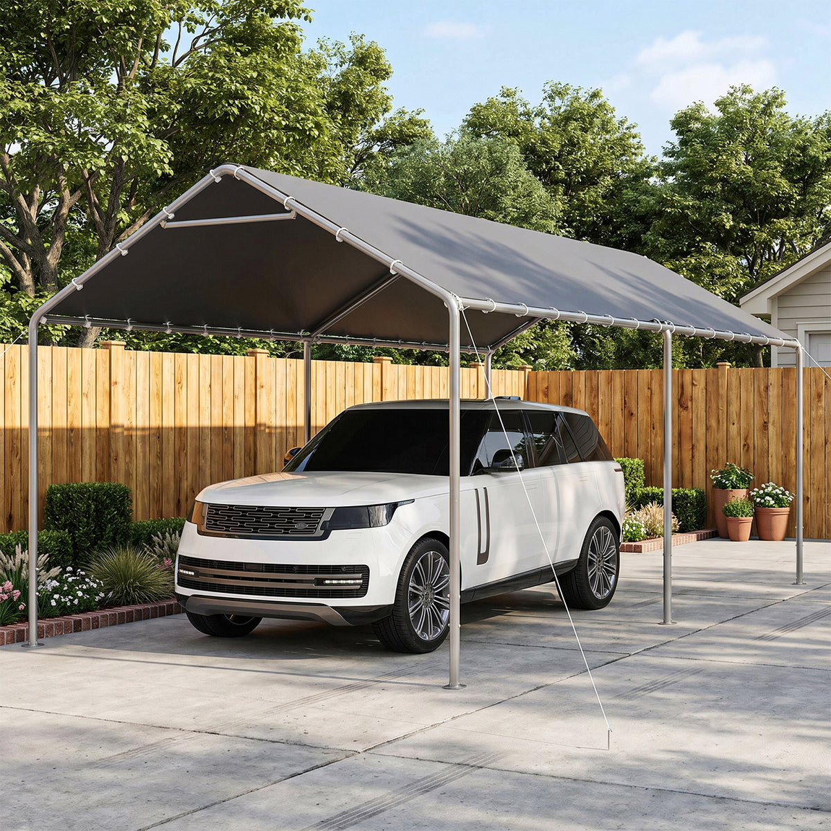 Dateyes 10x20 FT Carport, Heavy Duty Carport Canopy with Adjustable Height, Outdoor Carport Shelter with Reinforced Frame, Portable Garage for Cars, Boats and Trucks, Gray