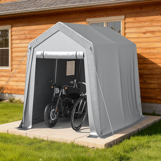 Sunmthink 6x8 FT Outdoor Carport Shed, Portable Storage Sheds with Roll-Up Door & Window, Waterproof Storage Tent with Galvanized Steel Frame & Durable Tarp Cover for Bike, Motorcycle, Lawn Equipment