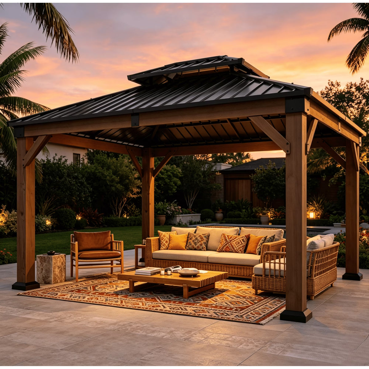 Clouddwell 10' x 12' Cedar Wood Hardtop Gazebo, Double Roof Outdoor Pavilion for Backyard, Patio, Deck & Garden