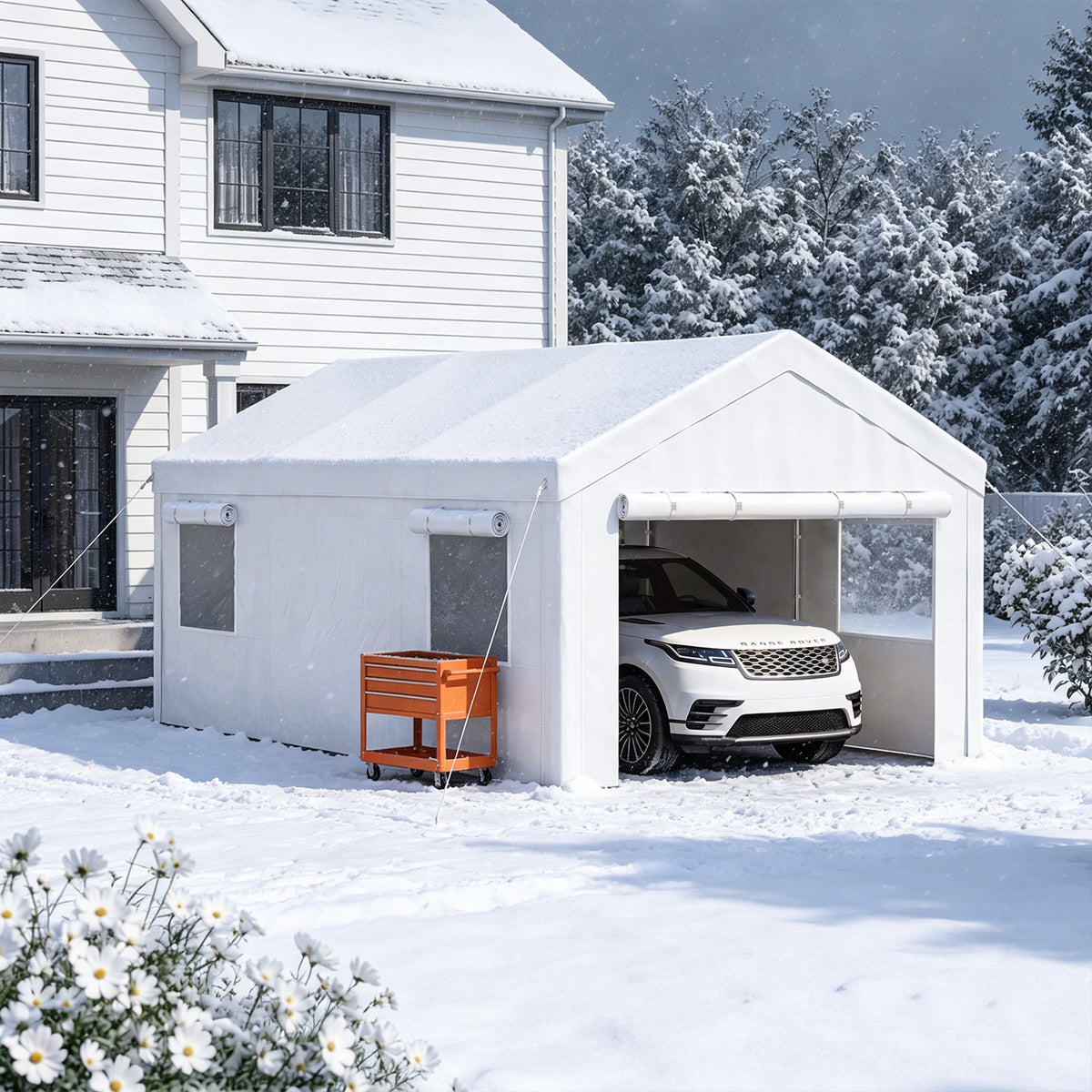 Dateyes 12x20ft Heavy Duty Carport Canopy, Portable Garage Car Canopy with Removable Sidewalls, Car Shelter for Cars, Boats, and Tools Storage, White
