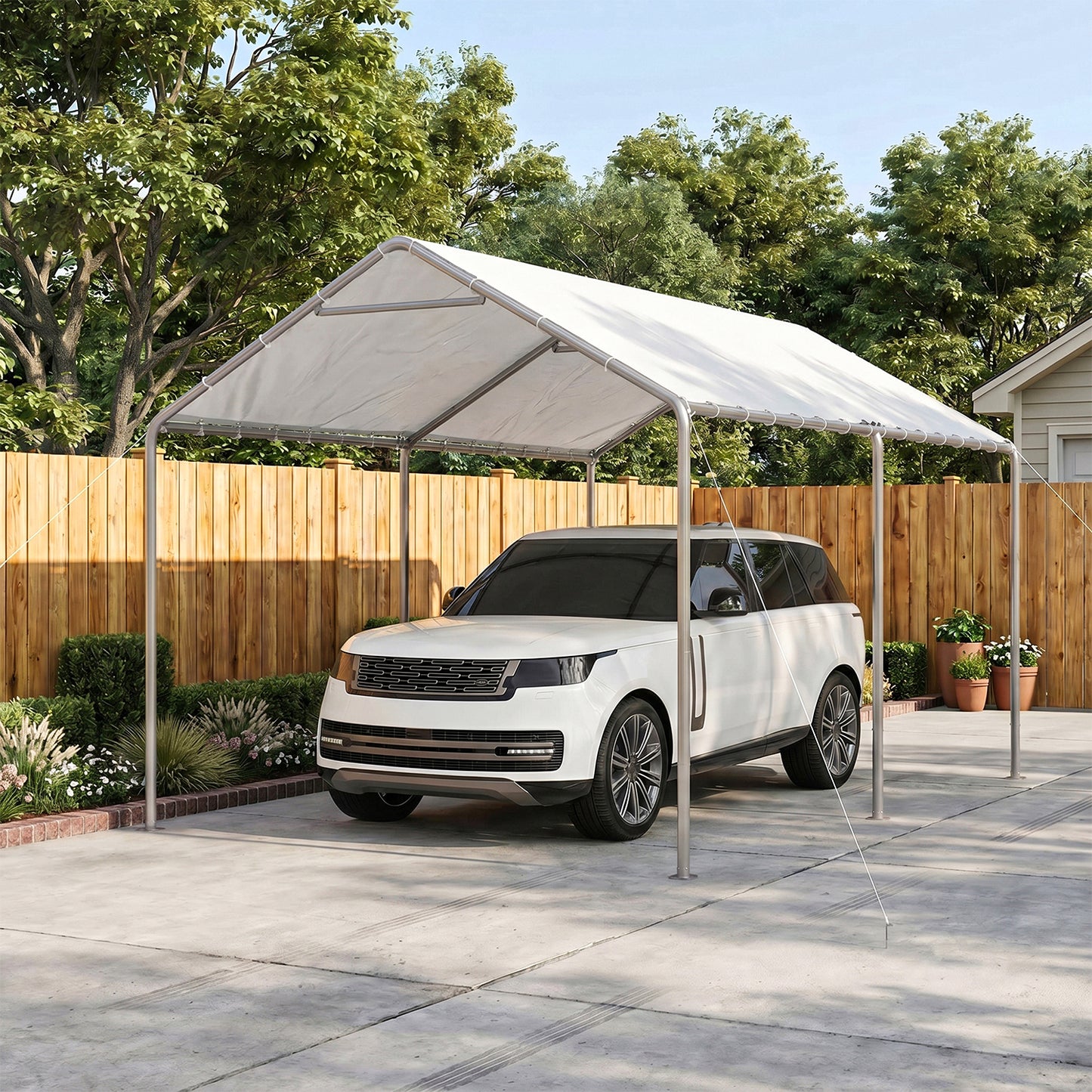 Dateyes 10x15 FT Carport, Heavy Duty Carport Canopy with Adjustable Height, Outdoor Carport Shelter with Reinforced Frame, Portable Garage for Cars, Boats and Trucks, White