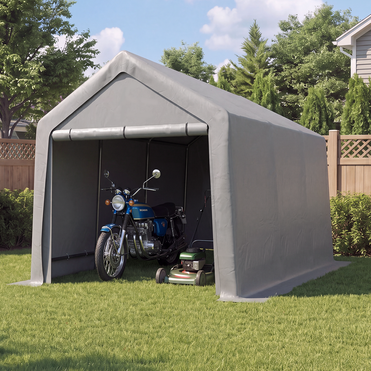 Aoxun 8x14 FT Carport Shed, Portable Storage Shed with Roll-Up Door & Window, Waterproof Storage Tent With Galvanized Steel Frame for Equipment, Bike