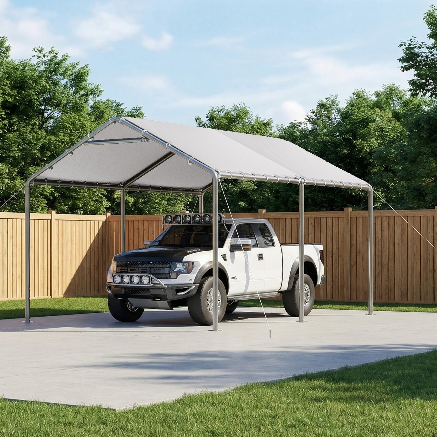 Aoxun 10x15 FT Carport Heavy Duty Car Canopy for Cars, Boats, Trucks, Outdoor Carport Shelter Portable Garage with Reinforced Frame, White