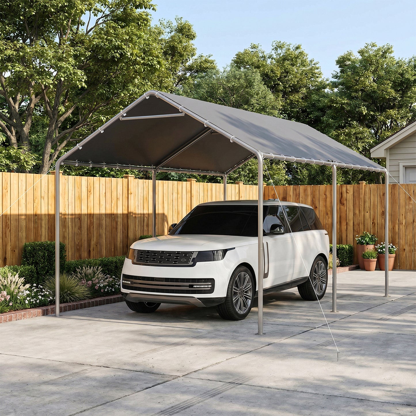 Dateyes 10x15 FT Carport, Heavy Duty Carport Canopy with Adjustable Height, Outdoor Carport Shelter with Reinforced Frame, Portable Garage for Cars, Boats and Trucks, Gray