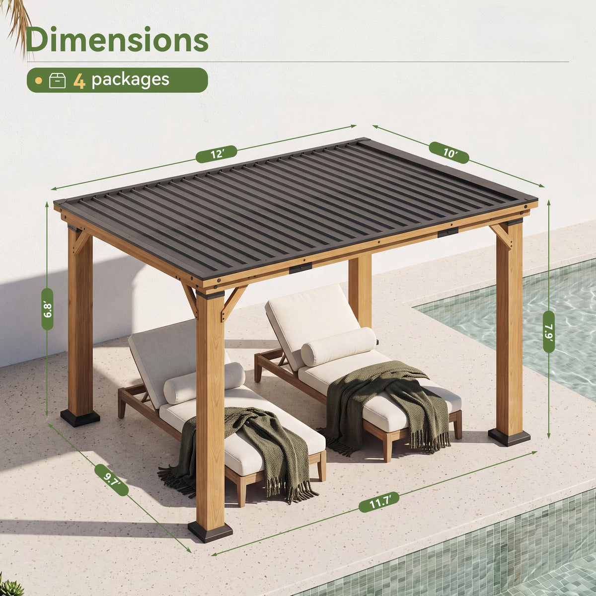 Clouddwell 10' x 12' Wood Gazebo with Metal Roof, Outdoor Patio Pavilion for Backyard, Deck, Lawn & Garden