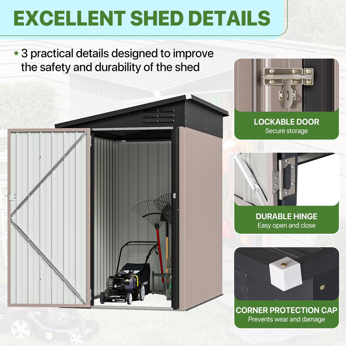 LazySunsets 6 x 4 ft Lean to Storage Shed, Outdoor Metal Storage Cabinet with Vent for Patio, Brown