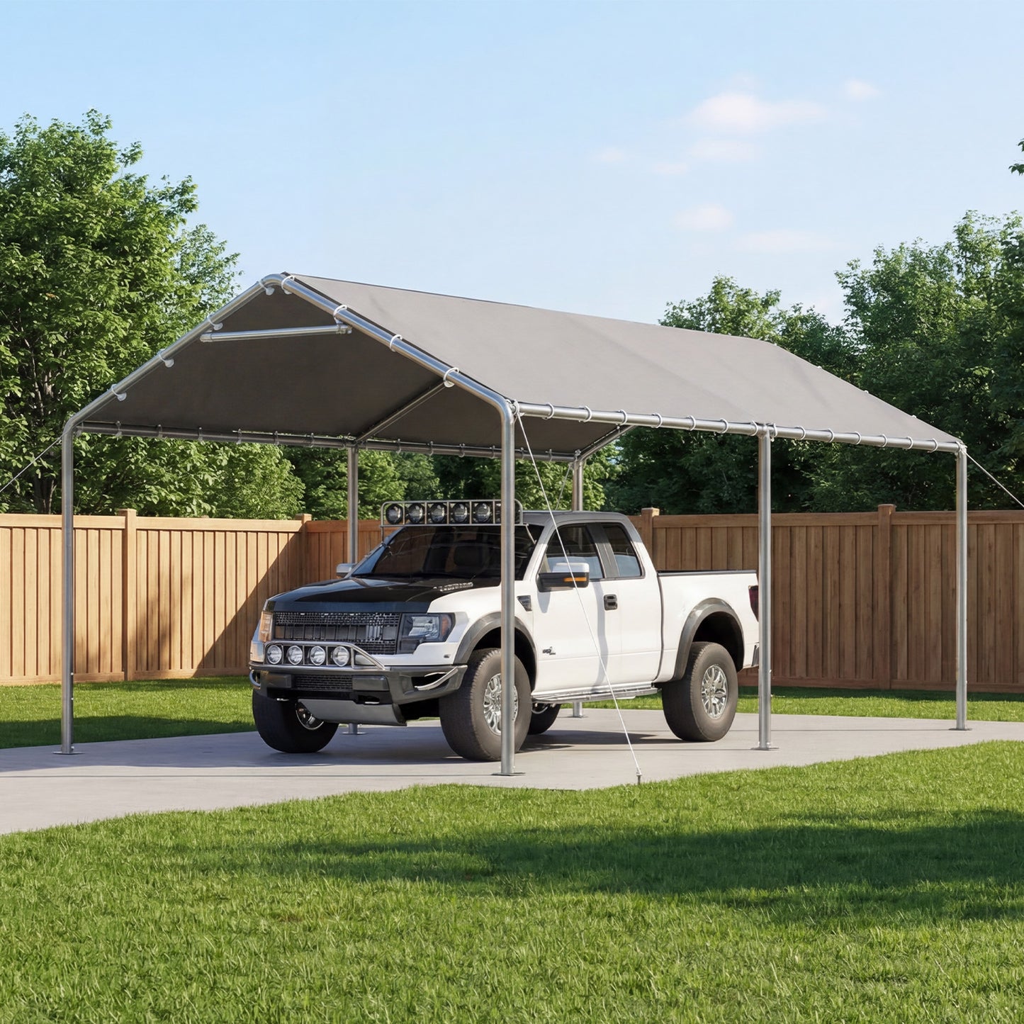 Aoxun 10x20 FT Carport Heavy Duty Car Canopy for Cars, Boats, Trucks, Outdoor Carport Shelter Portable Garage with Reinforced Frame, Gray