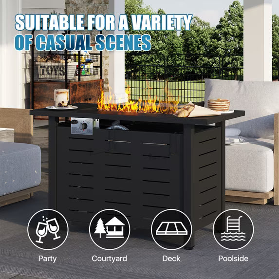LazySunsets 42" Outdoor Propane Fire Pit Table, 50000 BTU Auto Start Steel Fire Table, 2-in-1 with Removable Tabletop & All-Weather Waterproof Cover for Garden Backyard Patio, Black