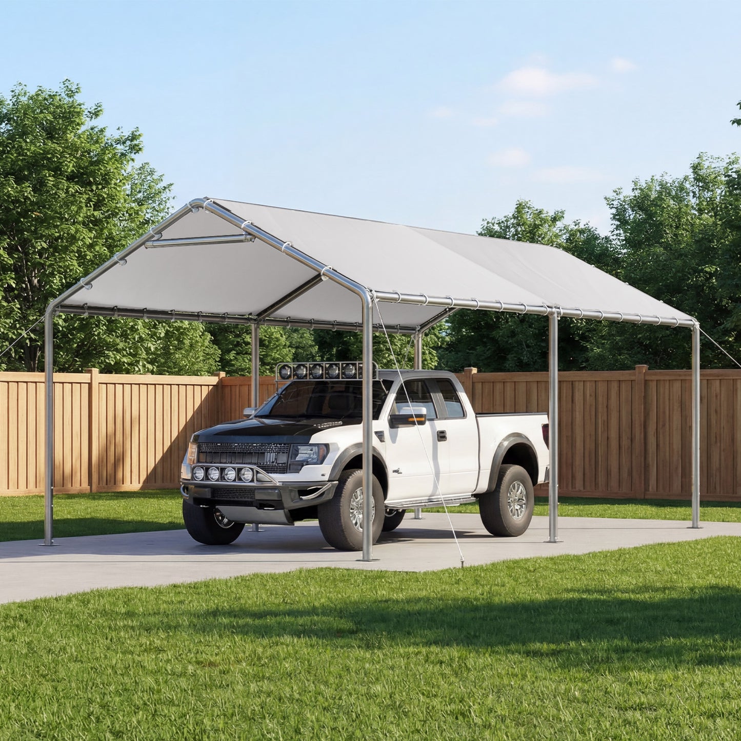 Aoxun 10x20 FT Carport Heavy Duty Car Canopy for Cars, Boats, Trucks, Outdoor Carport Shelter Portable Garage with Reinforced Frame, White