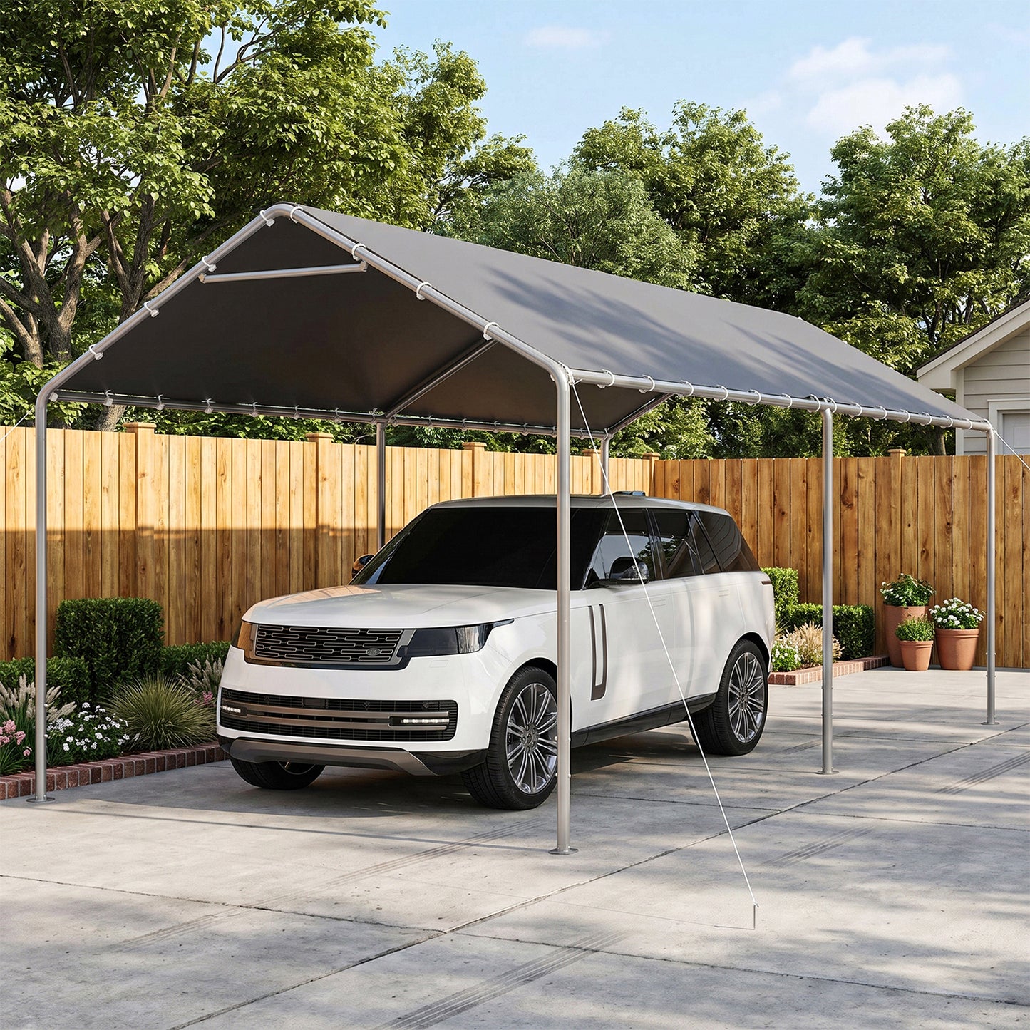 Dateyes 10x20 FT Carport, Heavy Duty Carport Canopy with Adjustable Height, Outdoor Carport Shelter with Reinforced Frame, Portable Garage for Cars, Boats and Trucks, Gray