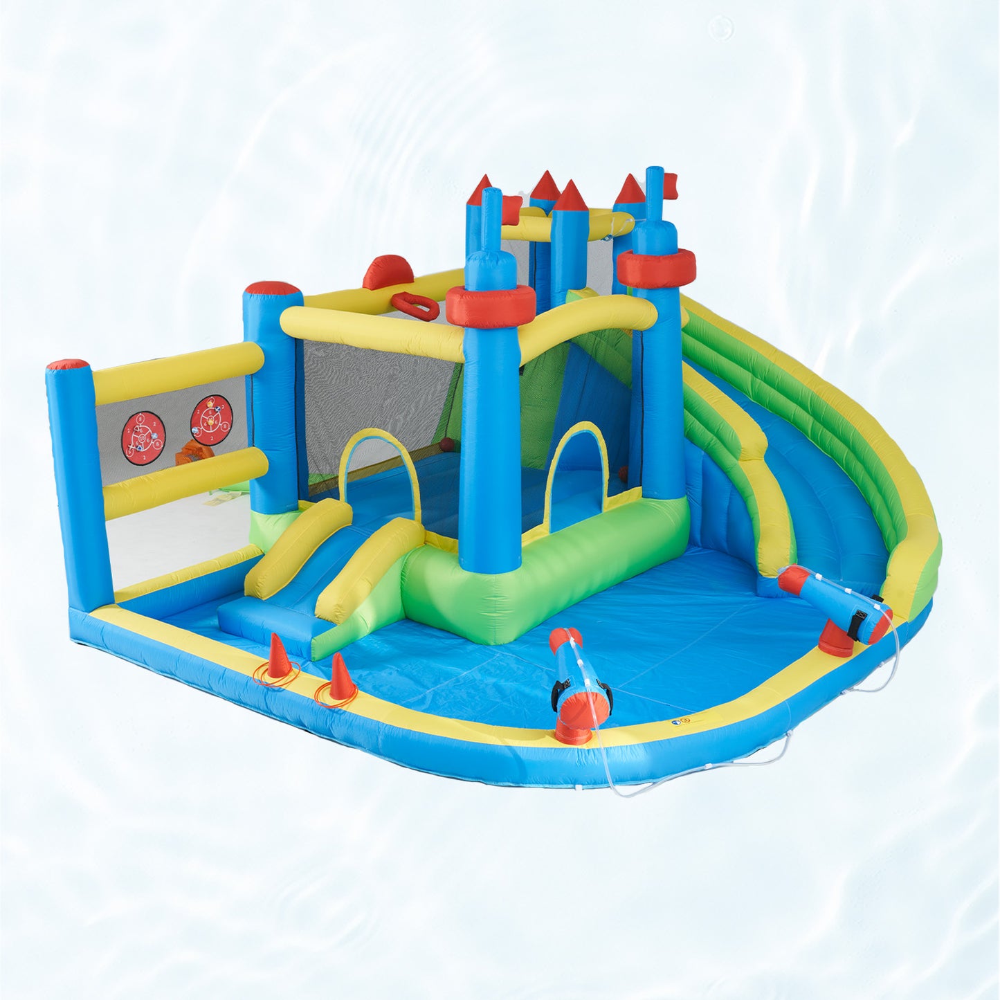 Clouddwell Inflatable Water Slide for Kids with 450W Blower, 5 in 1 Water Park Bounce House for Outdoor Summer Fun, Castle Style, 12x14FT