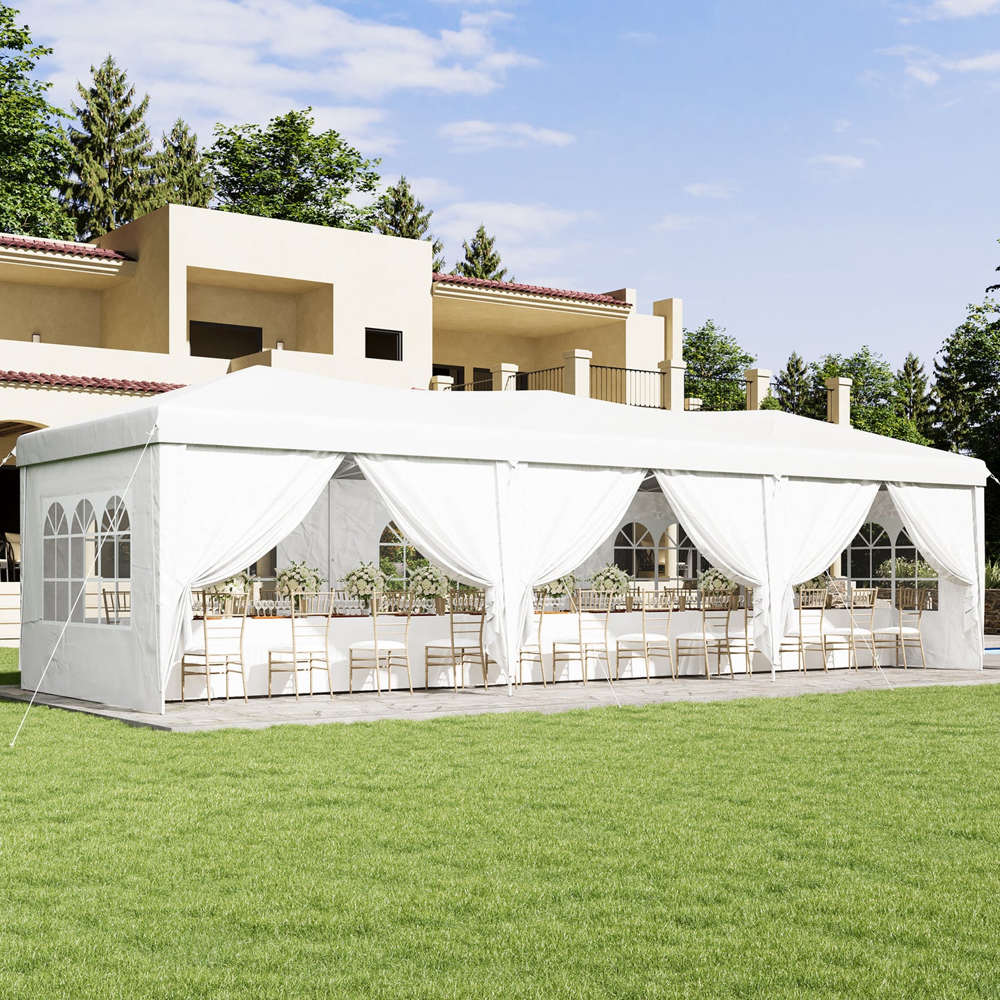 Aoxun 10x30 Pop Up Canopy Tent with 8 Removable Sidewalls, Instant Setup Party Tent Waterproof Outdoor Canopy Featuring 3 Adjustable Heights, Portable Shelter for Parties, Weddings, Commercial