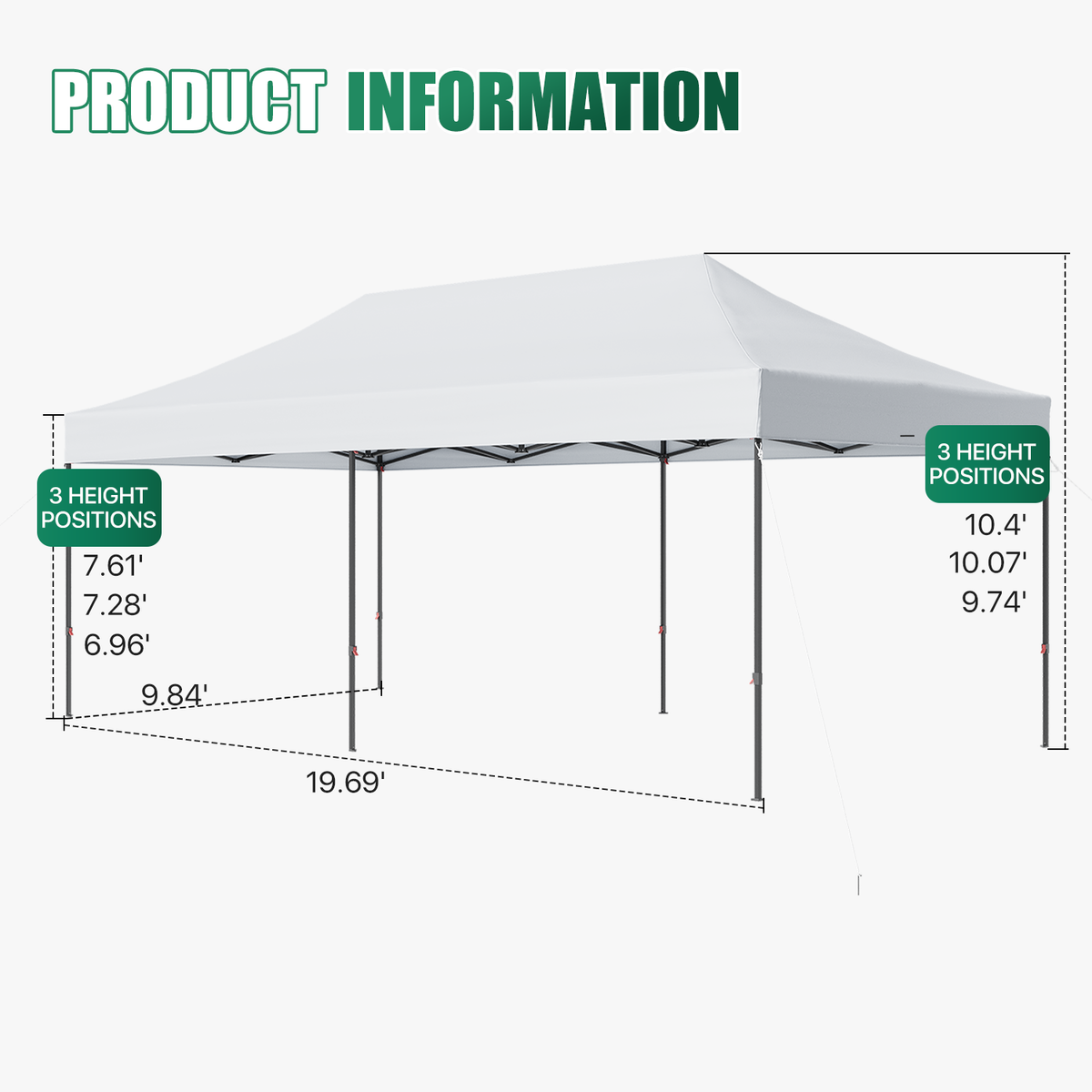 Dateyes 10x20FT Pop Up Canopy, Outdoor Canopy Tent with Carry Bag, Easy Setup Portable Instant Canopy with 4 Sandbags and 12 Stakes for Outdoor Events, Commercial, Beach, Backyard, Lawn, White