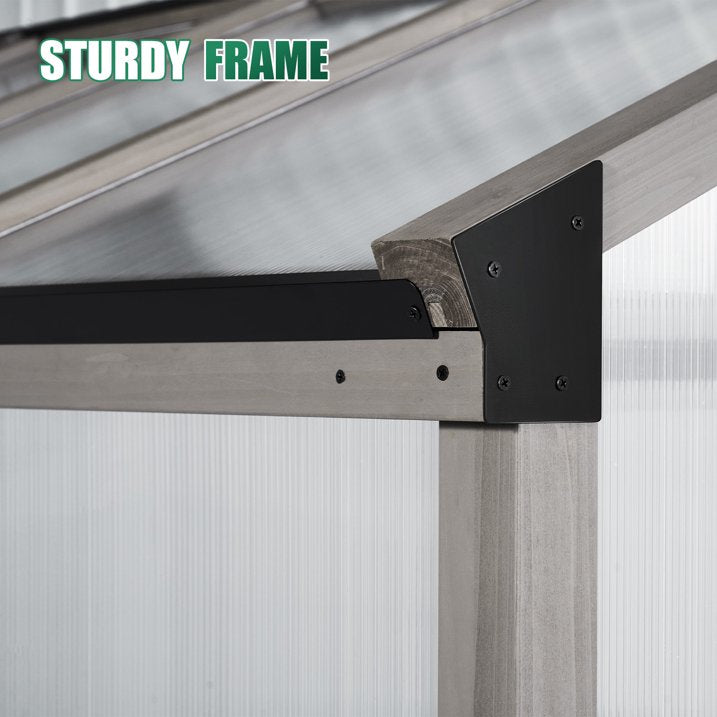 Clouddwell Large Outdoor Wooden Storage Shed, Polycarbonate Panels with Automatic Roof Vent & Lockable Door, Outdoor Walk-in Garden Greenhouse, 6x8 FT, Gray