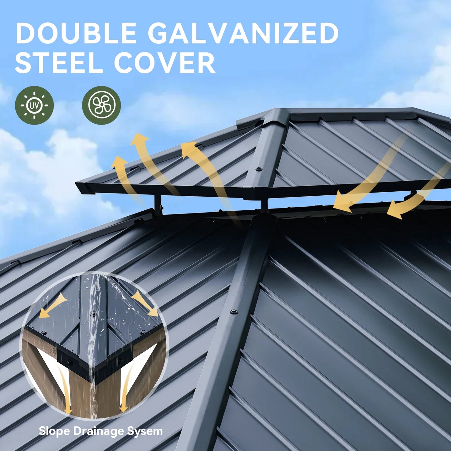 Aoxun 10' x 12' Outdoor Wood Gazebo, Hardtop Gazebo Permanent Wooden Pavilion with Galvanized Steel Double Roof, for Patio, Garden, Deck, Cedar Wood