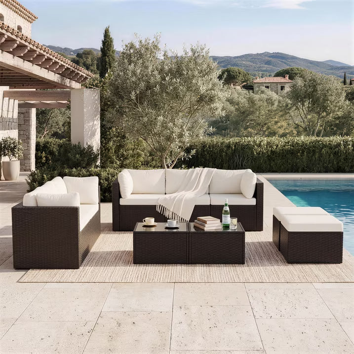 Dateyes 10 Pieces Patio Furniture Set, All-Weather Wicker Rattan Patio Sectional Sofa Set with Coffee Table and Waterproof Cover(Off-White)