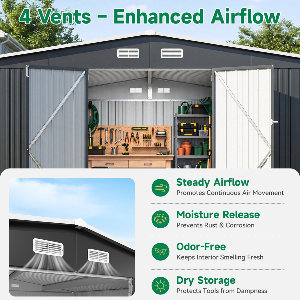 Clouddwell 14 ft. x 12 ft. Outdoor Storage Shed, 800 cu. ft. Brown Steel Utility Shed with Lockable Door for Garden, Black