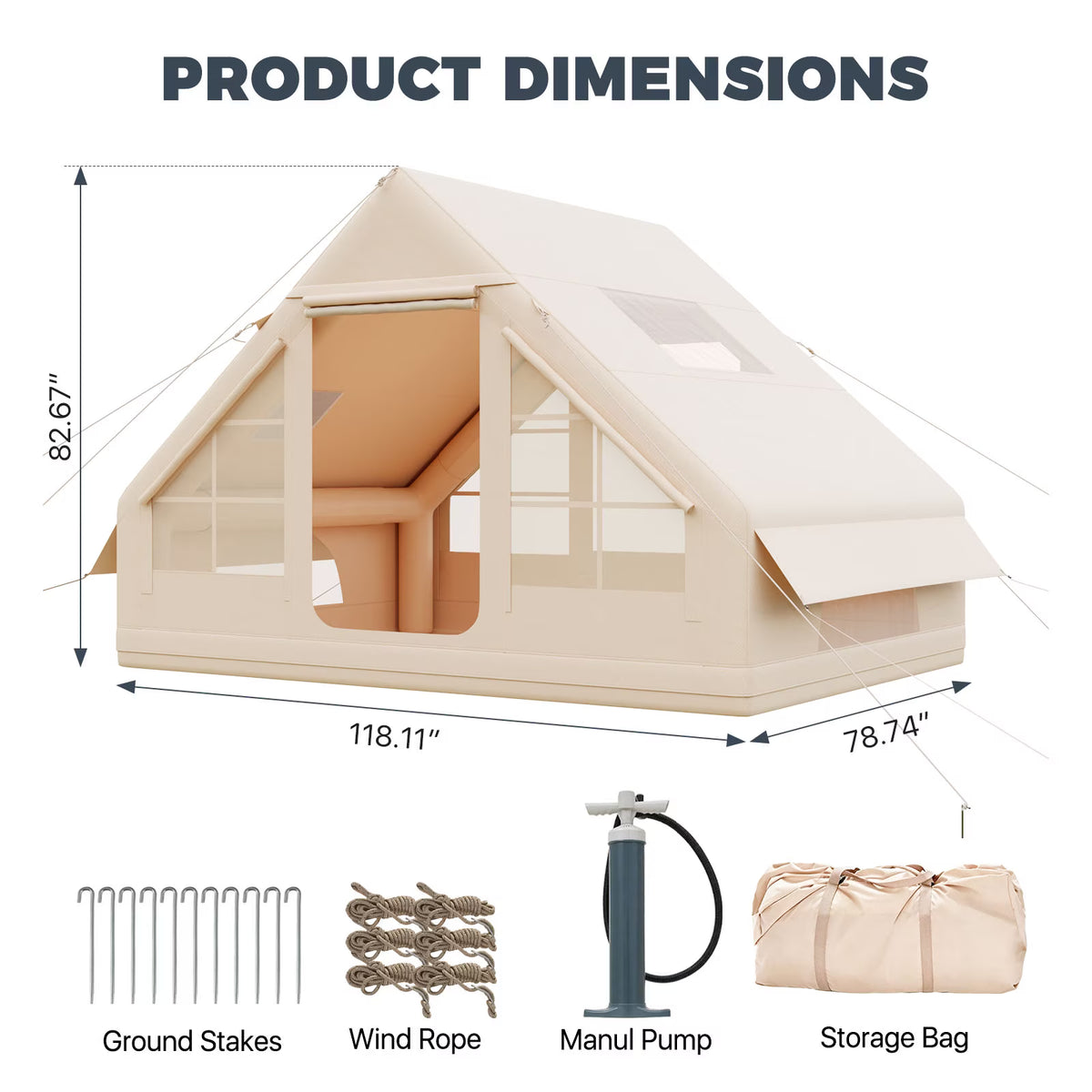 Dateyes Inflatable Camping Tent for 4-6 Person, Quick Setup Family Tent, Waterproof Windproof Outdoor Shelter with UV Protection, Lightweight Portable Shelter for Camping, Beach and Festivals