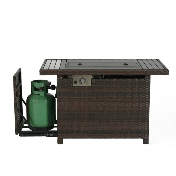 Aoxun Propane Fire Pit Table, 40 in CSA Propane Fire Table Rectangular, 50,000 BTU Auto Ignition Gas Fire Pit for Outside Patio Deck, Brown Wicker