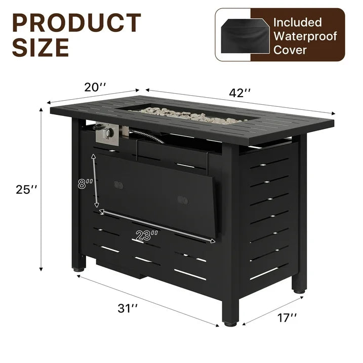 Sunmthink 42" Propane Fire Pit Table, 50,000 BTU Auto Ignition Steel Gas Fire Pit with Removable Lid & Waterproof Cover for Patio, Backyard, Black