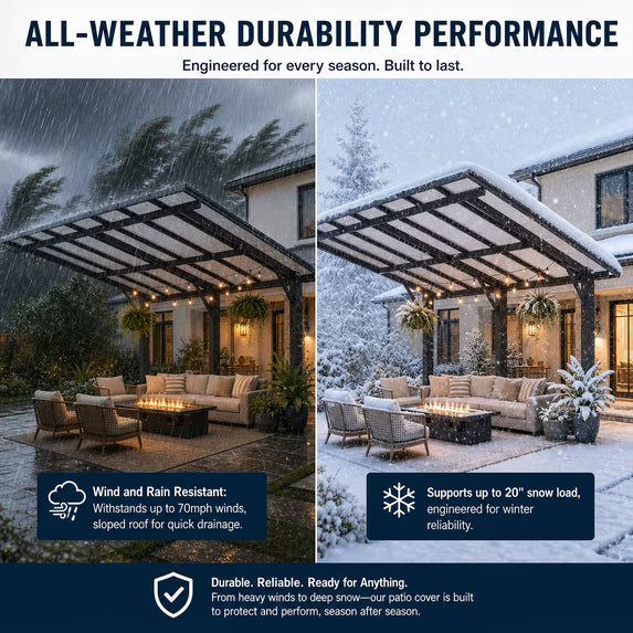 Dateyes 14'x10' Freestanding Hardtop Gazebo Pergola Heavy Duty Patio Carport with Multi Wall Polycarbonate Roof, Wall Mounted Awning for Decks, Weatherproof & Low Maintenance
