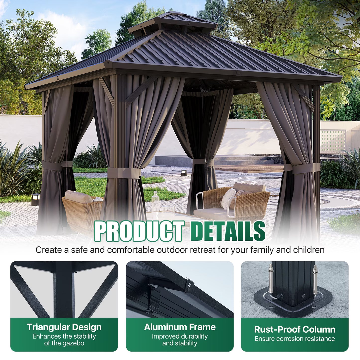Clouddwell 10' x 10' Gazebo for Patio, Gazebo Pergola with Sloped Roof, Large Wall-Mounted Heavy Duty Awnings, for Deck, Patio and Backyard,Gray