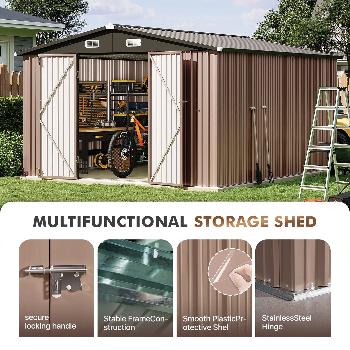Cloudwell 10x8 ft Shed with Base Heavy-Duty Galvanized Steel Outdoor Storage Shed
