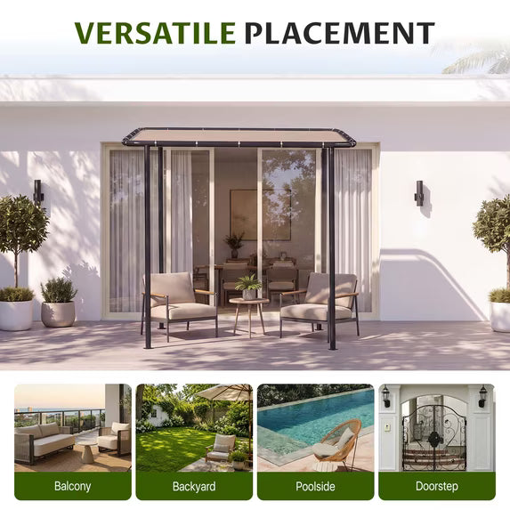 Dateyes 8'x 5' Wall-Mounted Metal Gazebo , Water-Resistant Khaki Canopy with UV Protection for Patio & Garden