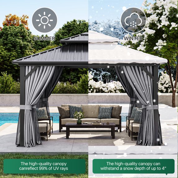 Clouddwell 12' x 12' Gazebo for Patio, Gazebo Pergola with Sloped Roof, Large Wall-Mounted Heavy Duty Awnings, for Deck, Patio and Backyard