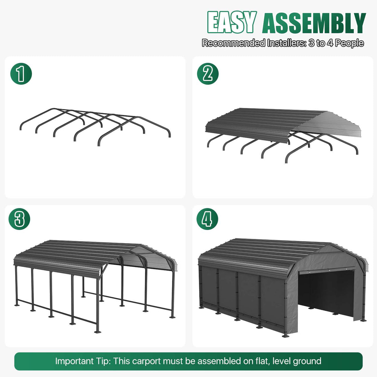 Clouddwell 12x20FT Heavy Duty Metal Carport, Carport Canopy with Sidewalls, Enclosed Car Garage, Outdoor Storage with Reinforced Frame & Galvanized Roof, Garage Shelterf for Car, Pickup, Truck, Boat
