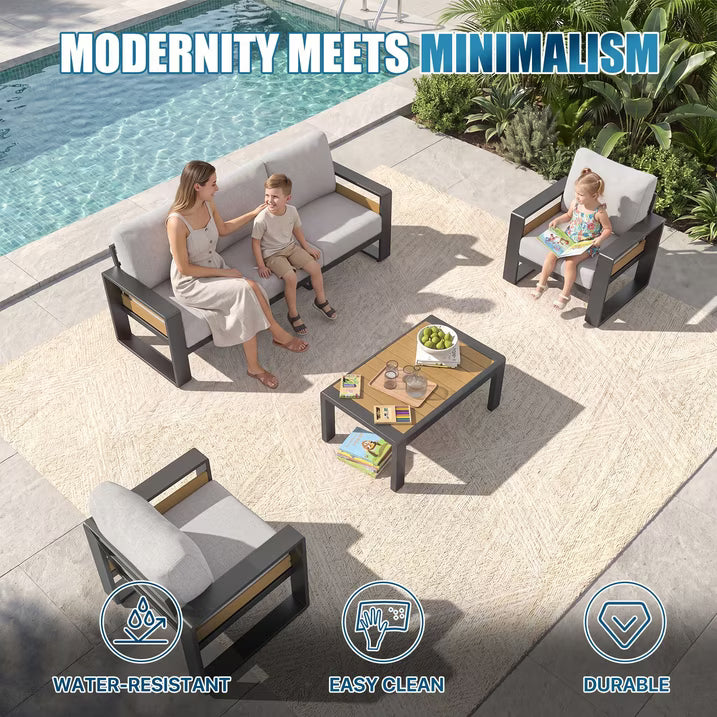 Clouddwell 5-Seats Aluminum Patio Furniture Set, Outdoor Metal Sofa Conversation Set with Coffee Table for Pool Garden Porch Backyard, Light Gray