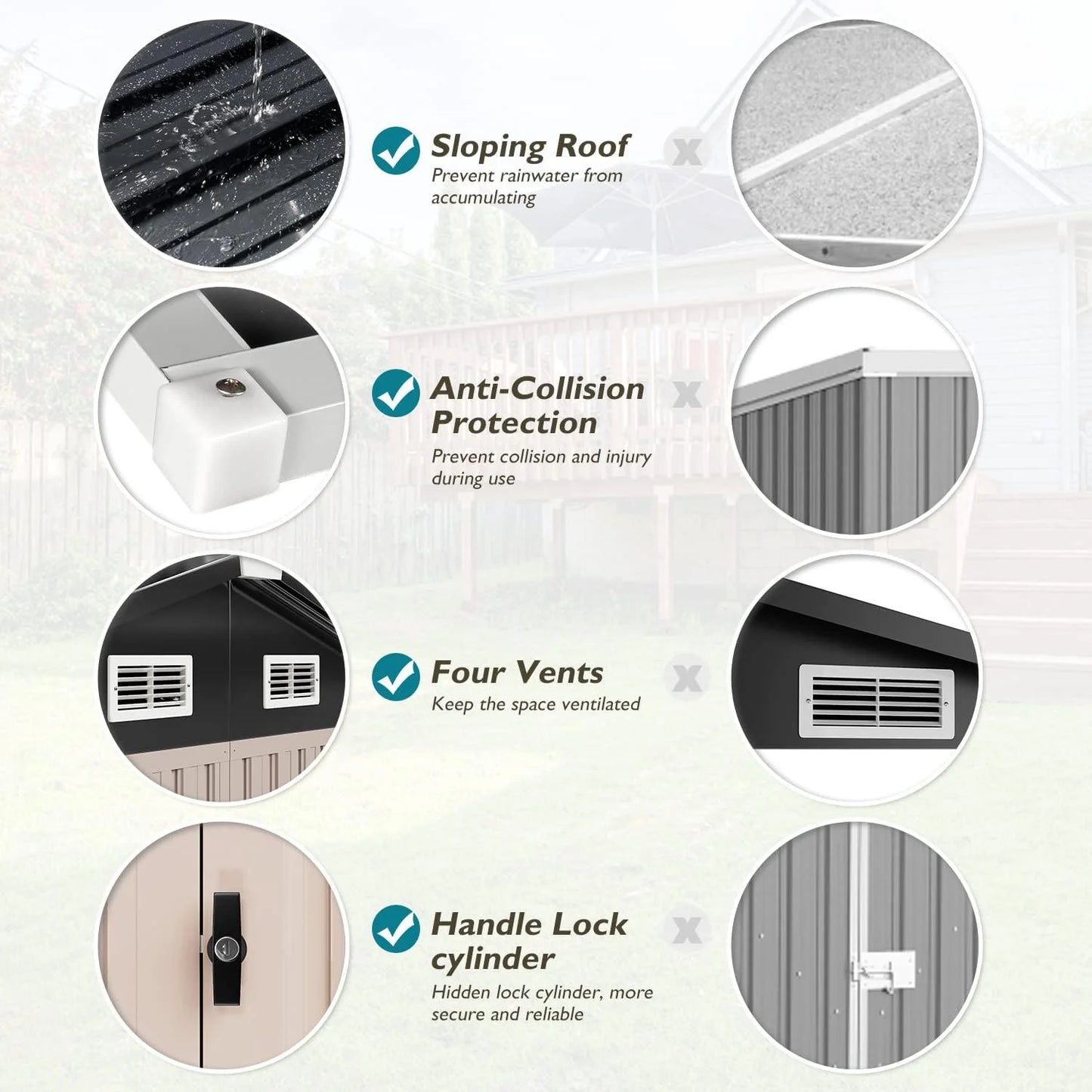 Sunmthink Outdoor Metal Storage Shed, 7.6' x 9.7' x 6.5', Brown