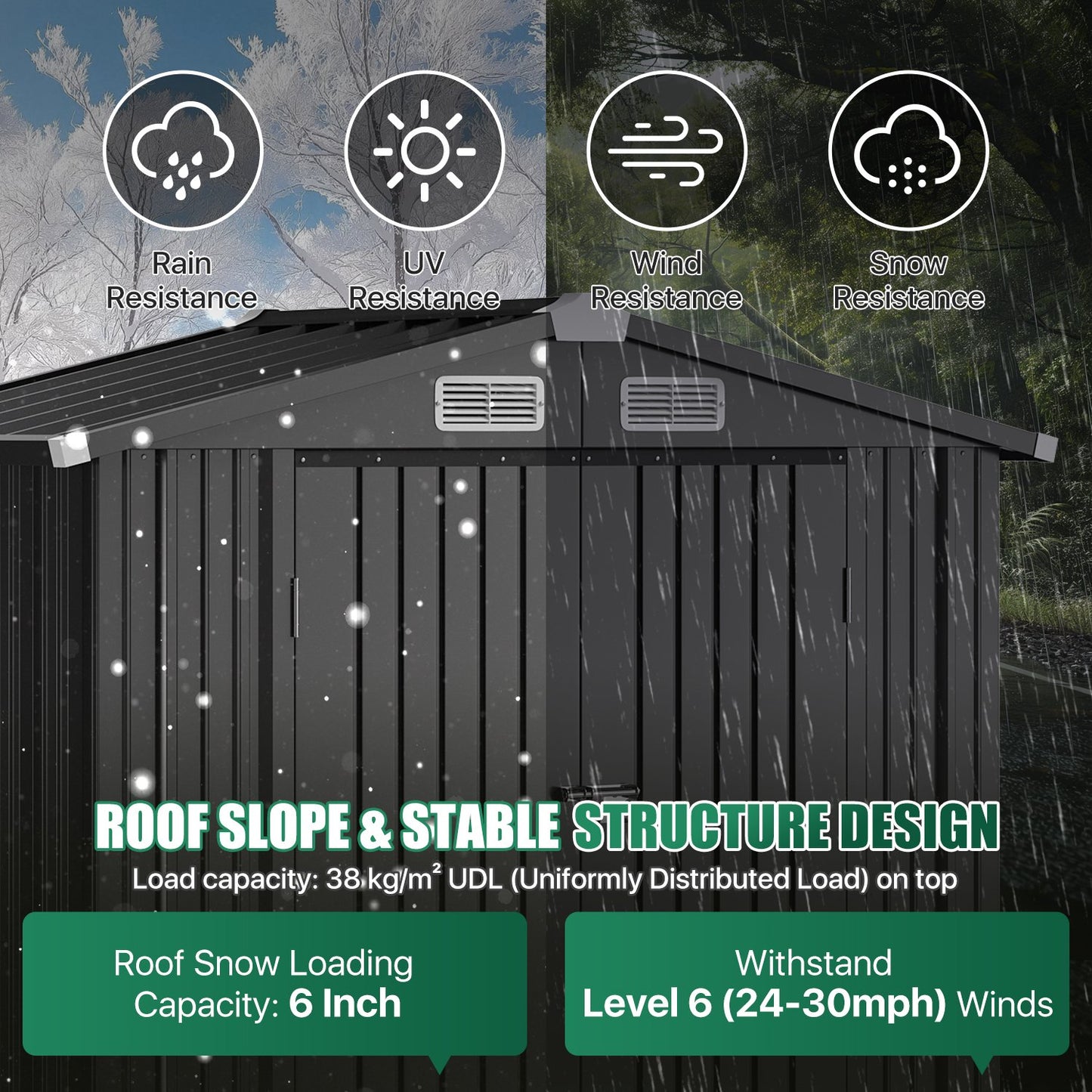 Clouddwell 6.2x4 ft. Metal Storage Shed with Base, Galvanized Steel Outdoor Garden Shed (Black)
