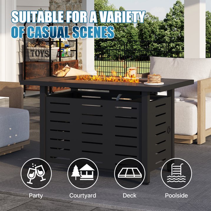 Sunmthink 42 Inch 60,000 BTU Fire Pit Table - Ceramic Tabletop with Lava Rocks & Lid