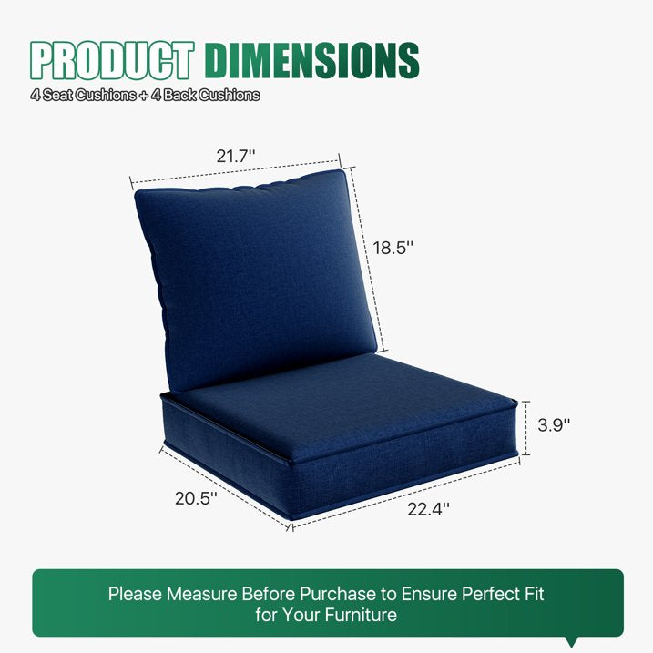 Clouddwell 4-Piece Premium Outdoor Cushion Set, 20x22x4 Inches High-Resilience Waterproof Cushions for 4-Seat Wicker Sectional(Navy Blue)