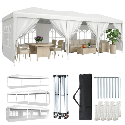 Aoxun 10x30 Pop Up Canopy Tent with 8 Removable Sidewalls, Instant Setup Party Tent Waterproof Outdoor Canopy Featuring 3 Adjustable Heights, Portable Shelter for Parties, Weddings, Commercial